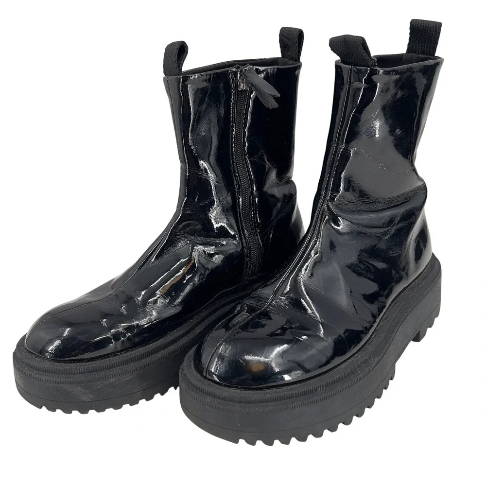 Zara Kids Girls EU33 US1 Black Patent Platform Boots Chunky Goth Punk Alt Edgy